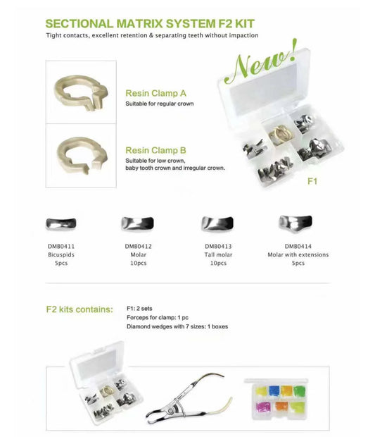 Dental Metal Matrices Bands Sectional Contoured Matrix System F2 Kits