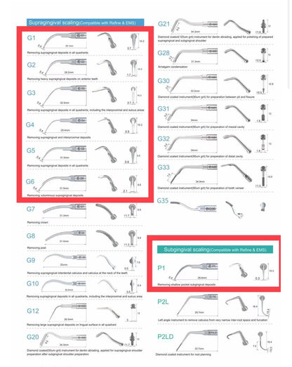 Dental Ultrasonic Scaler Tips  Compatible with : EMS ,  Woodpecker ,  UDS series G1--G6, P1, P3, P4, P4D P