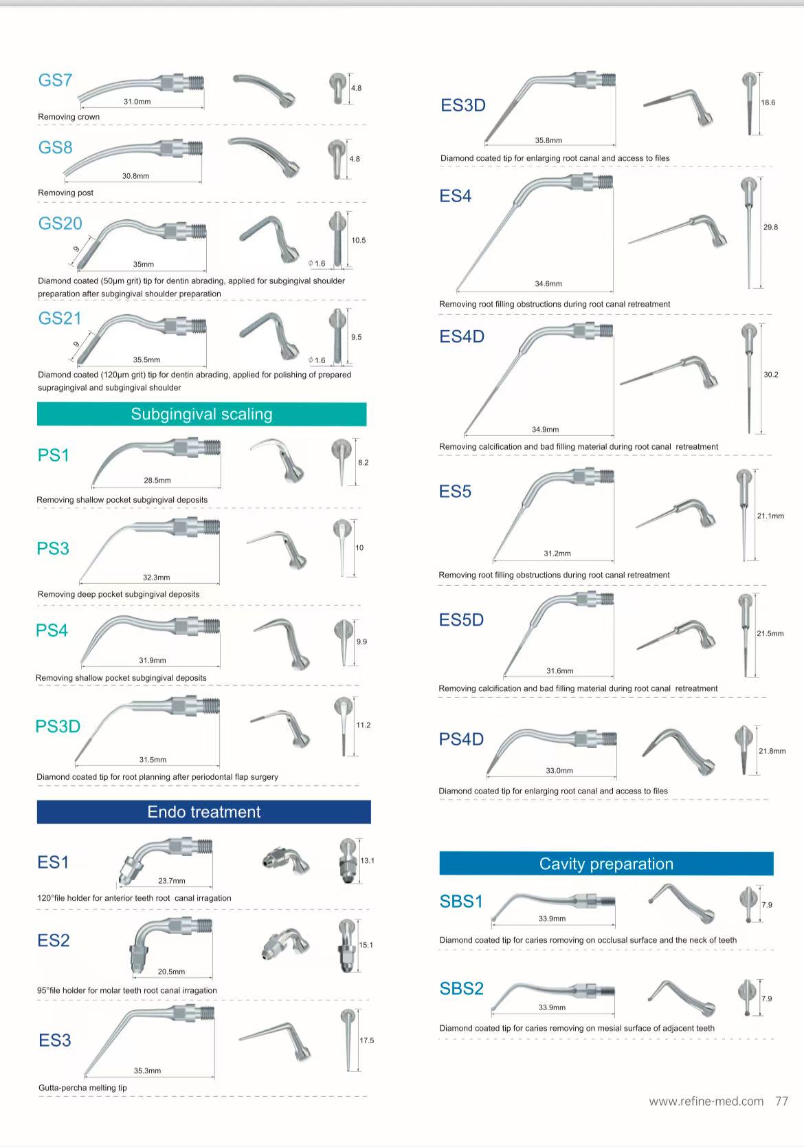 Dental Ultrasonic Scaler Tips Compatible with Sirona