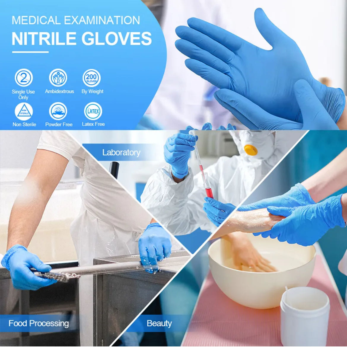 Disposable Medical Examination Powder Free Gloves Nitrile